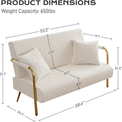 Velvet Loveseat Couch with Gold Legs