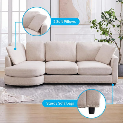 3-Seat Cloud  Minimalist Sofa, Linen Fabric