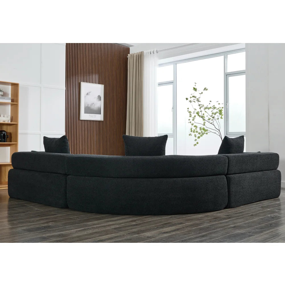 Modern 3 Piece Semicircular Modular Sofa, Boucle