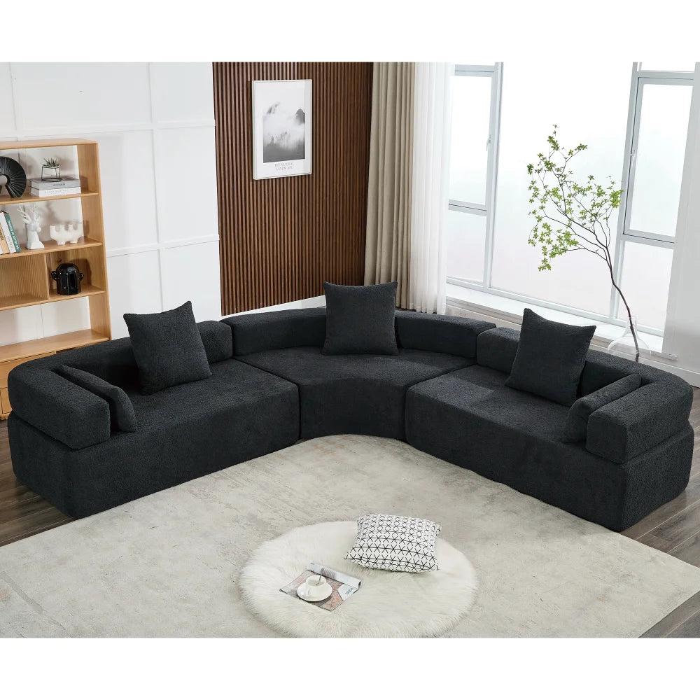 Modern 3 Piece Semicircular Modular Sofa, Boucle