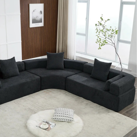 Modern 3 Piece Semicircular Modular Sofa, Boucle