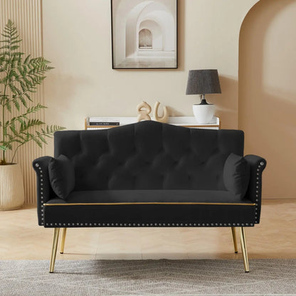 Small Velvet Loveseat Sofa with Gold Metal Legs