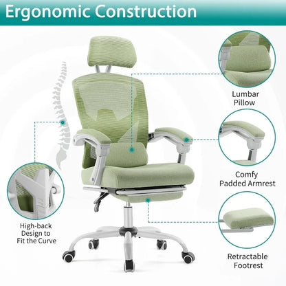 High-Back Mesh Rolling Swivel Reclining Chair with Wheels