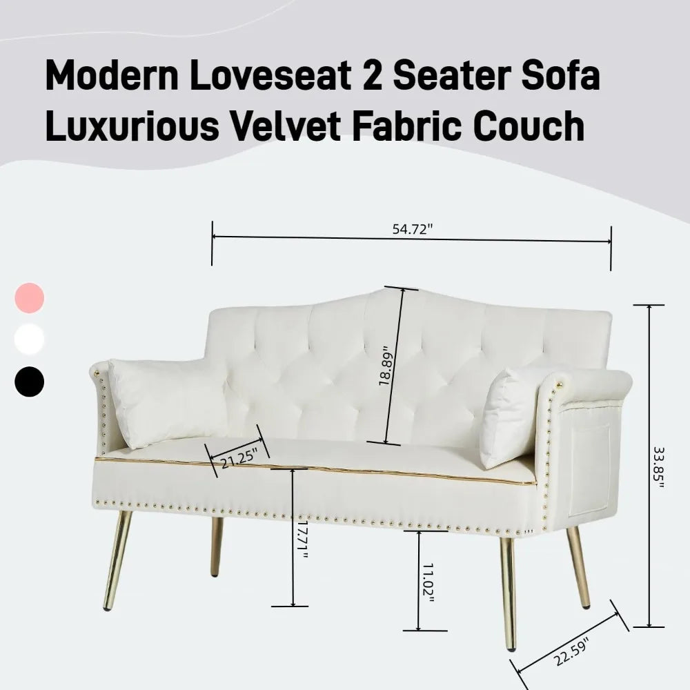 Small Velvet Loveseat Sofa with Gold Metal Legs