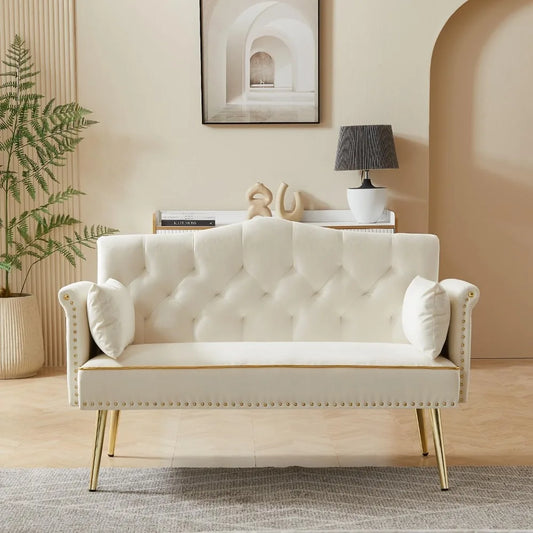 Small Velvet Loveseat Sofa with Gold Metal Legs