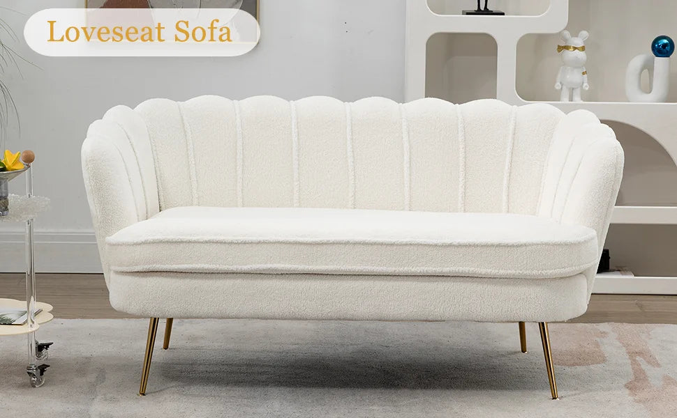 Teddy Fabric Small Sofa with Gold Metal Legs