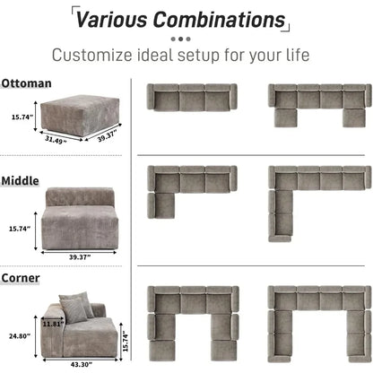 L-Shape Modular Sectional Sofa Couch, 102inch Oversized Love with 4 Pillows