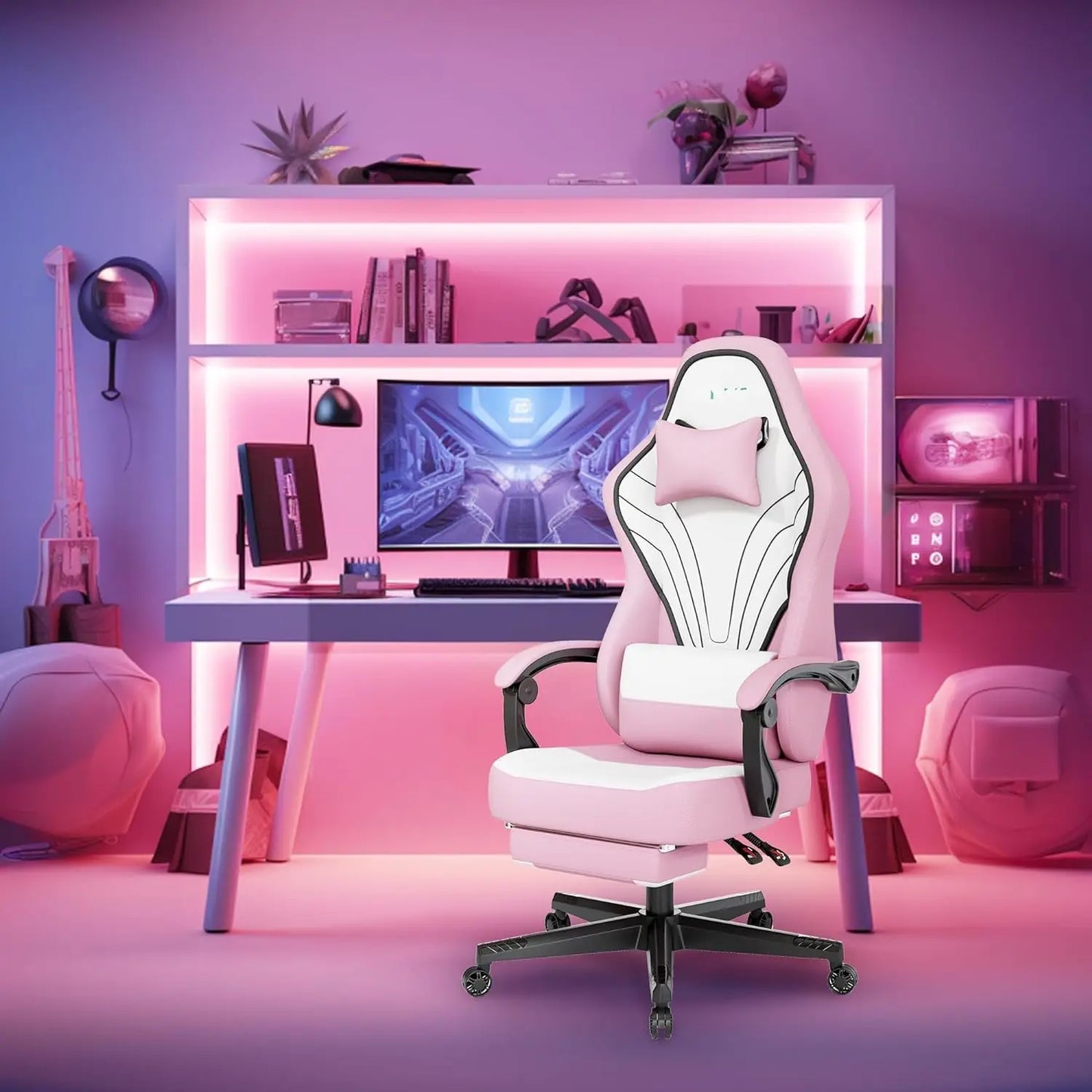 Gaming Chair, Computer Chair with Footrest and Lumbar Support