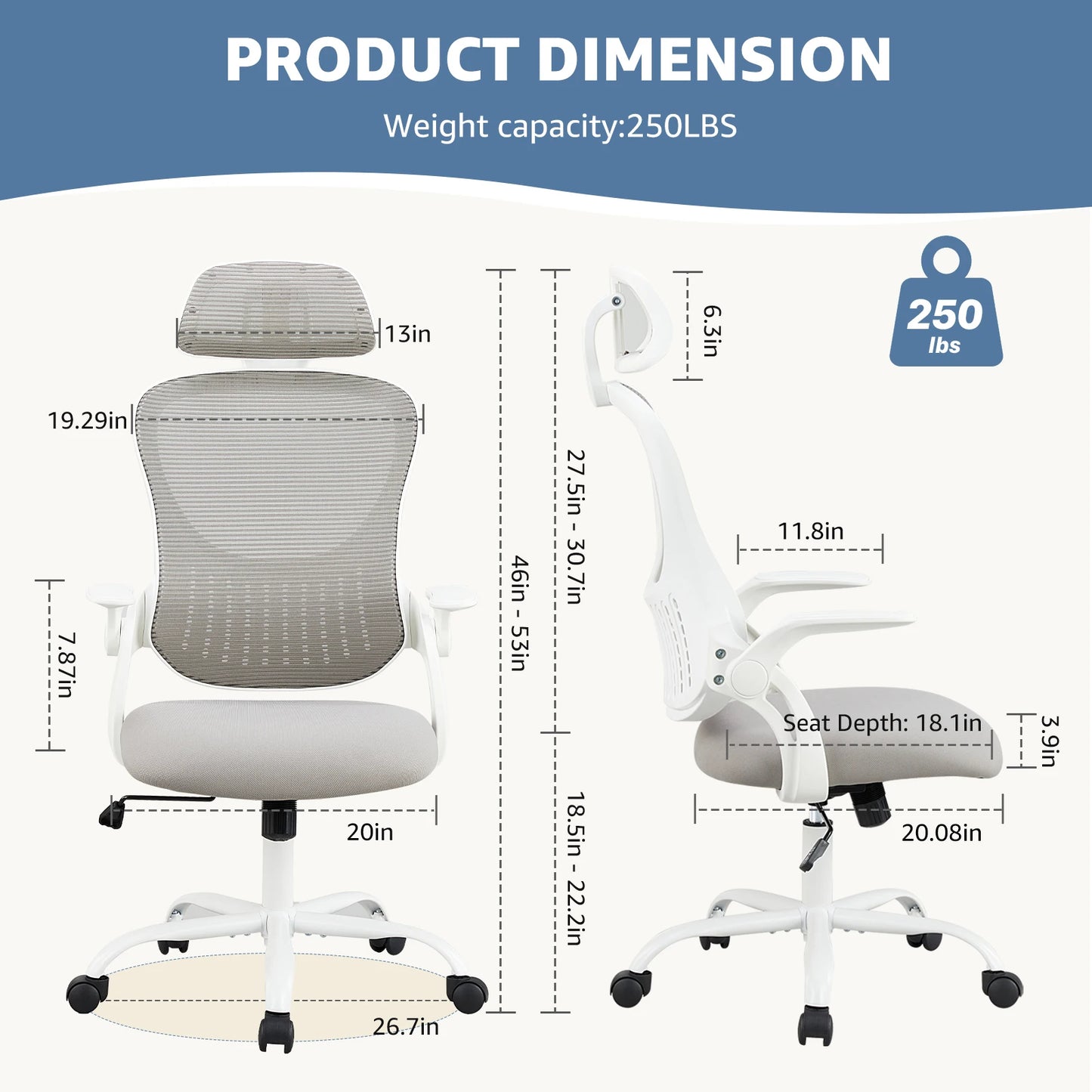 JHK Mesh Ergonomic Office Computer Desk Chair Flip-up Arms