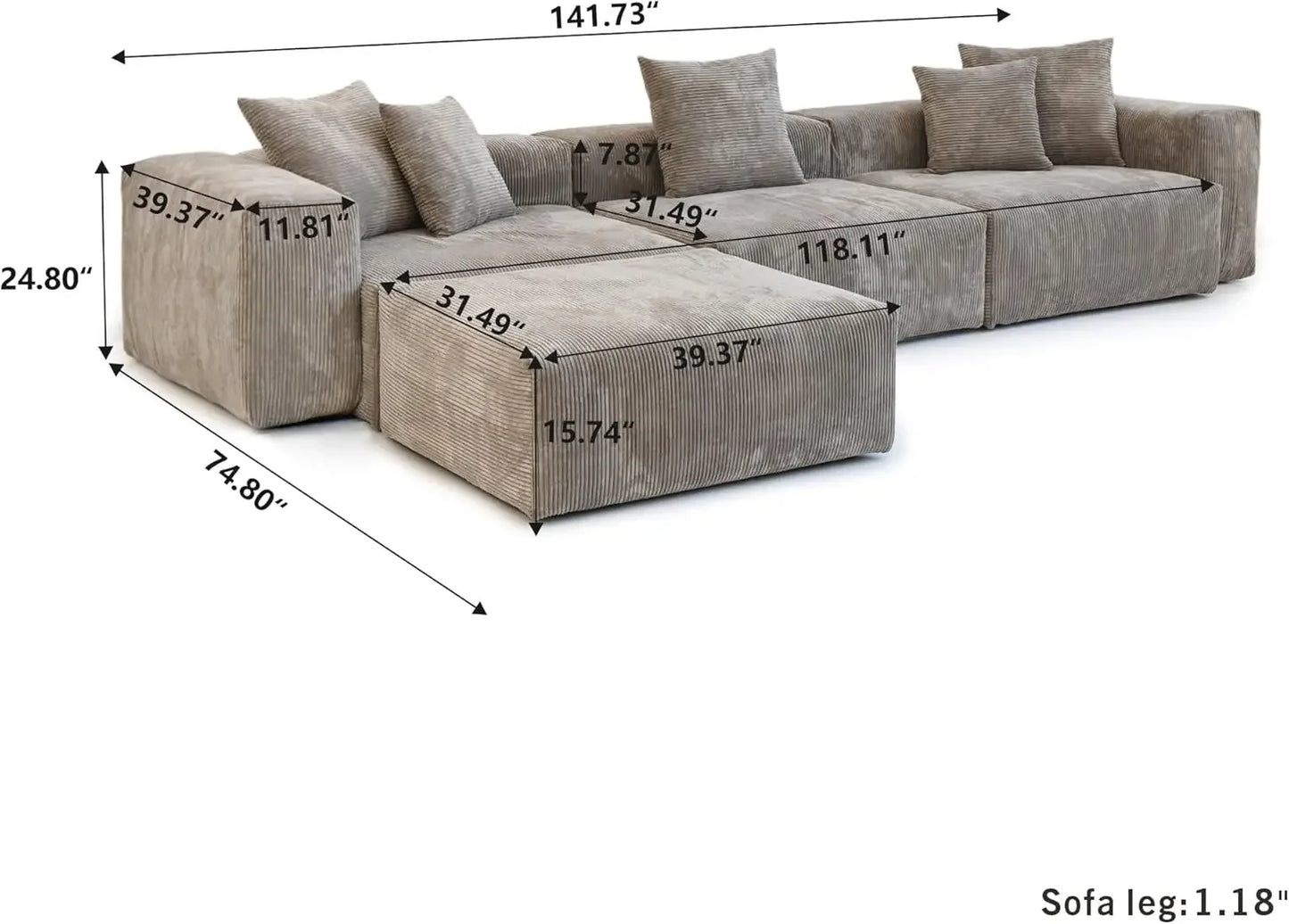 Corduroy Modular Sectional Couch