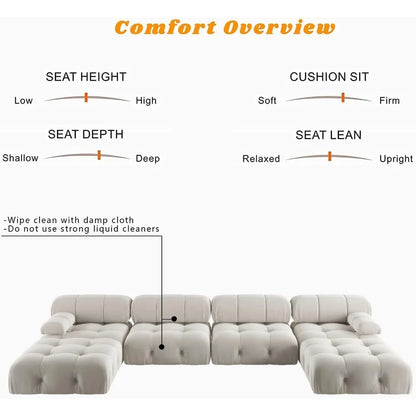 Modular Sectional Couch, U-Shaped Minimalist Velvet