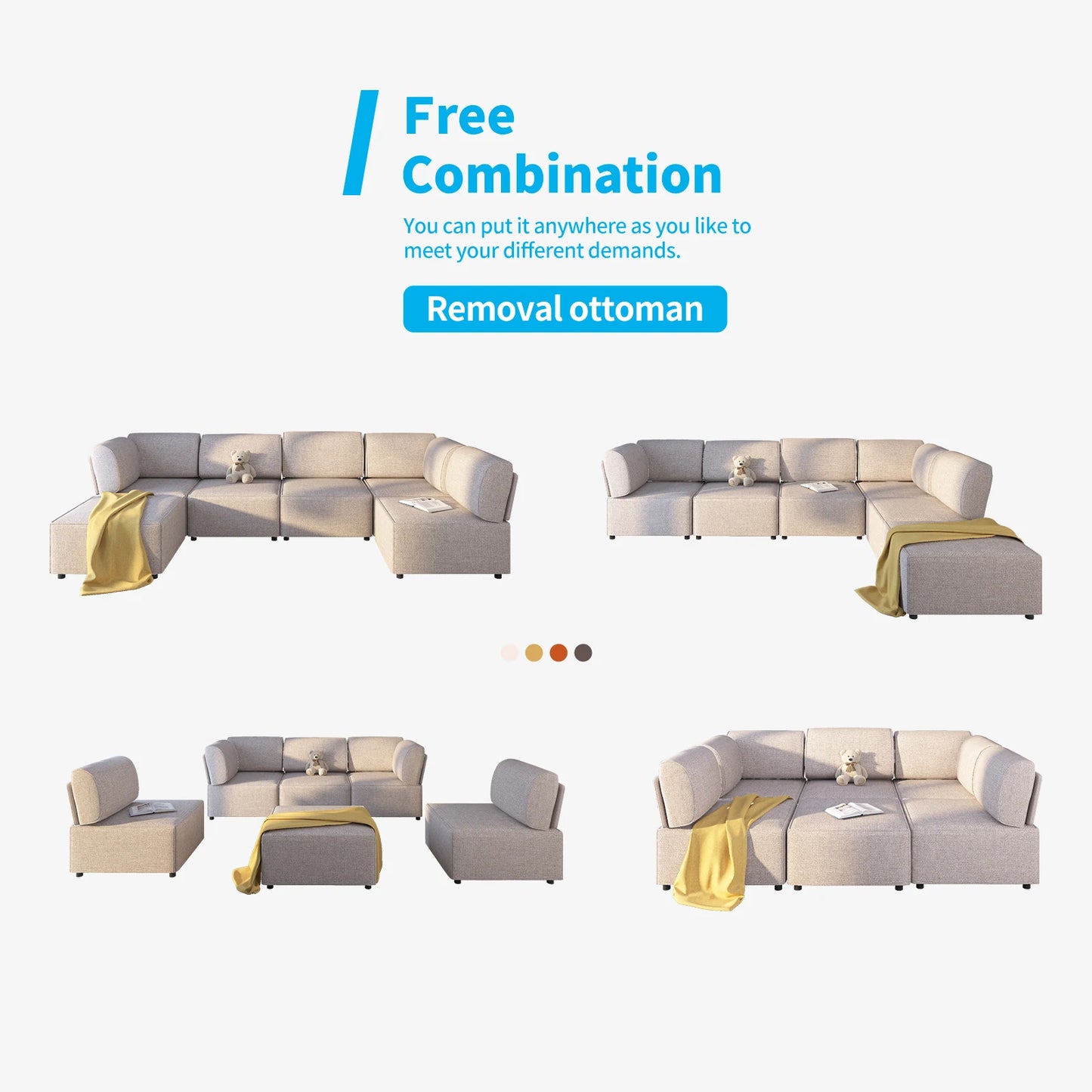 6-seat Modular Sectional Sofa with Reversible Ottoman