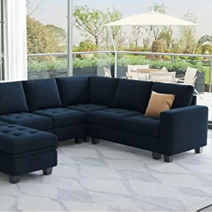 Velvet Modular Sectional Sofa with Storage Ottoman 6 Seater