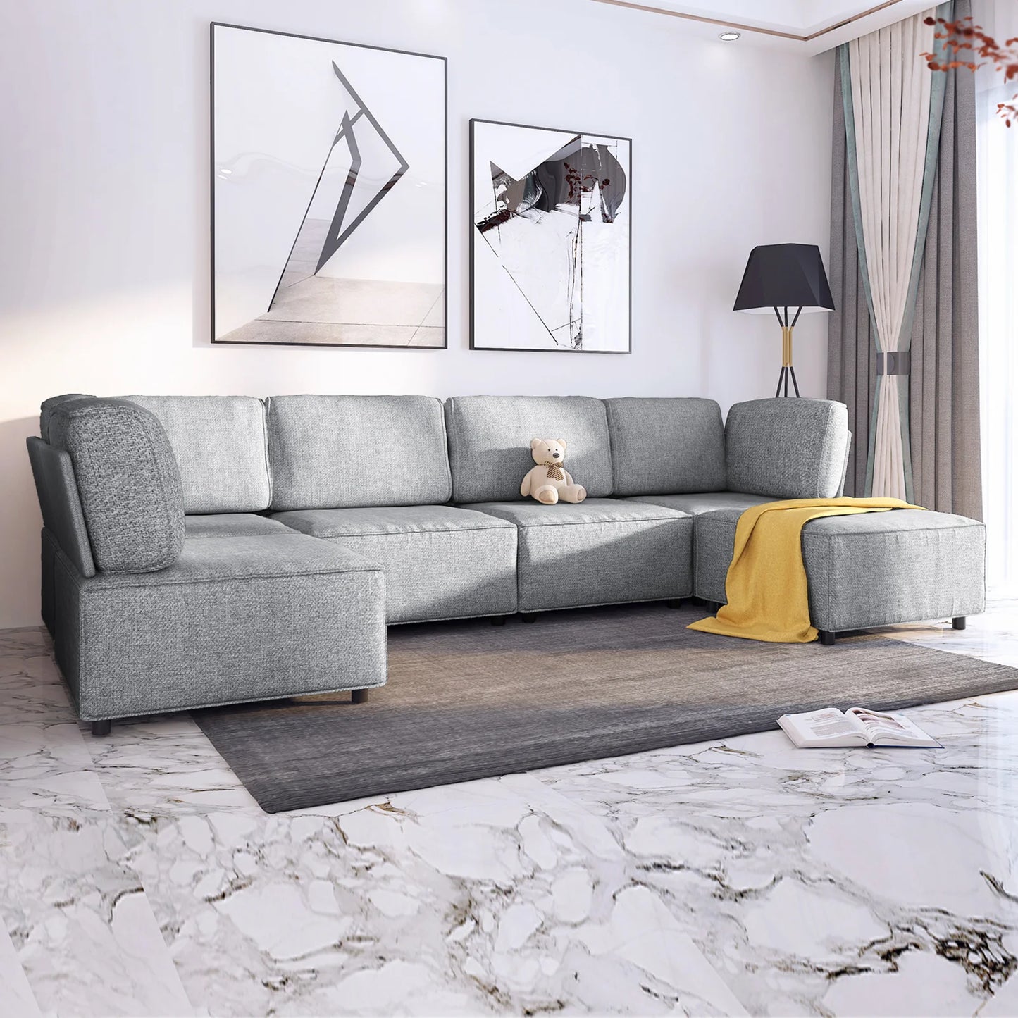 6-seat Modular Sectional Sofa with Reversible Ottoman