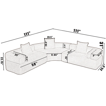 Modern 3 Piece Semicircular Modular Sofa, Boucle