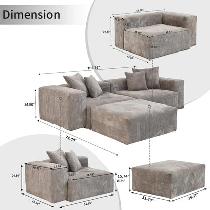 L-Shape Modular Sectional Sofa Couch, 102inch Oversized Love with 4 Pillows