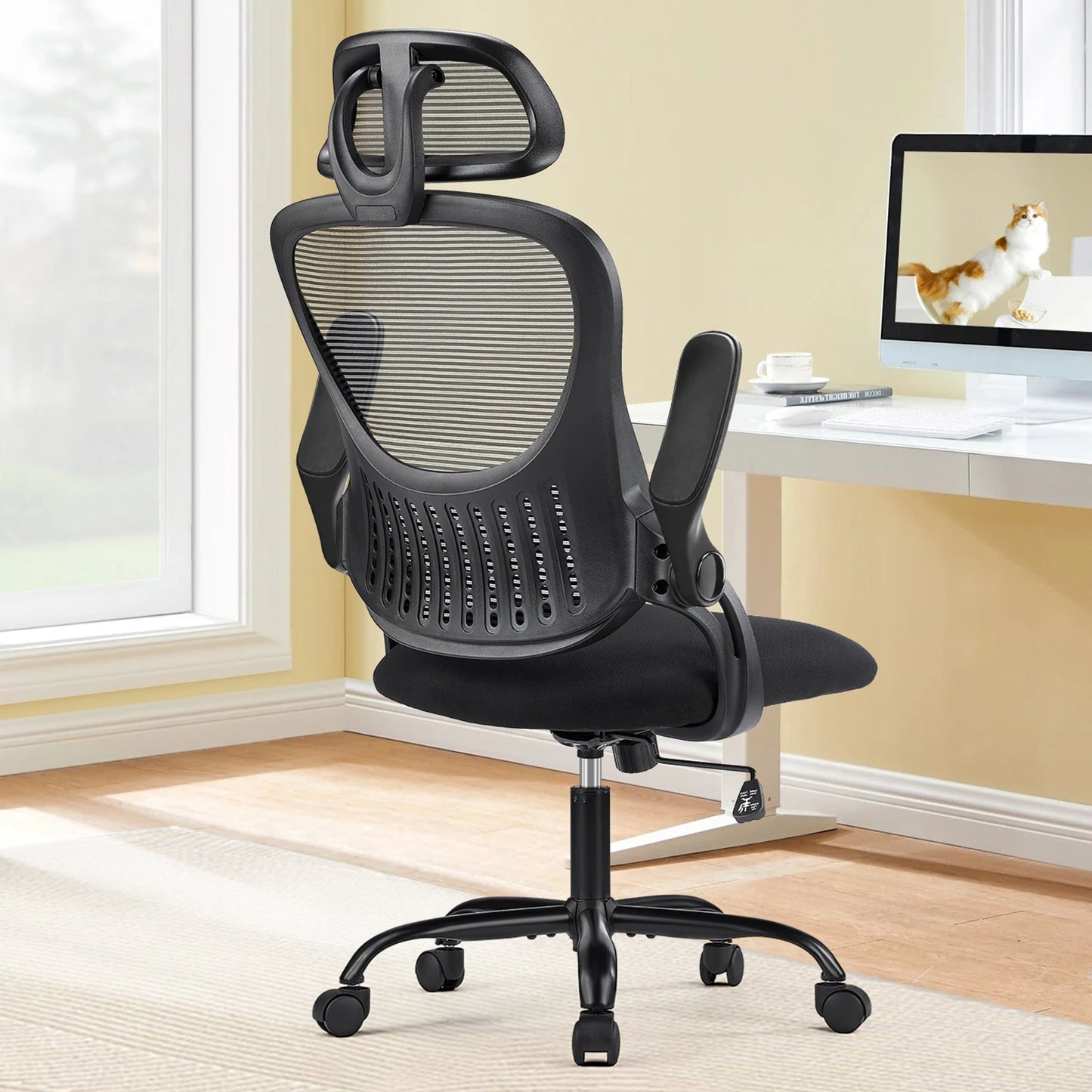 JHK Mesh Ergonomic Office Computer Desk Chair Flip-up Arms