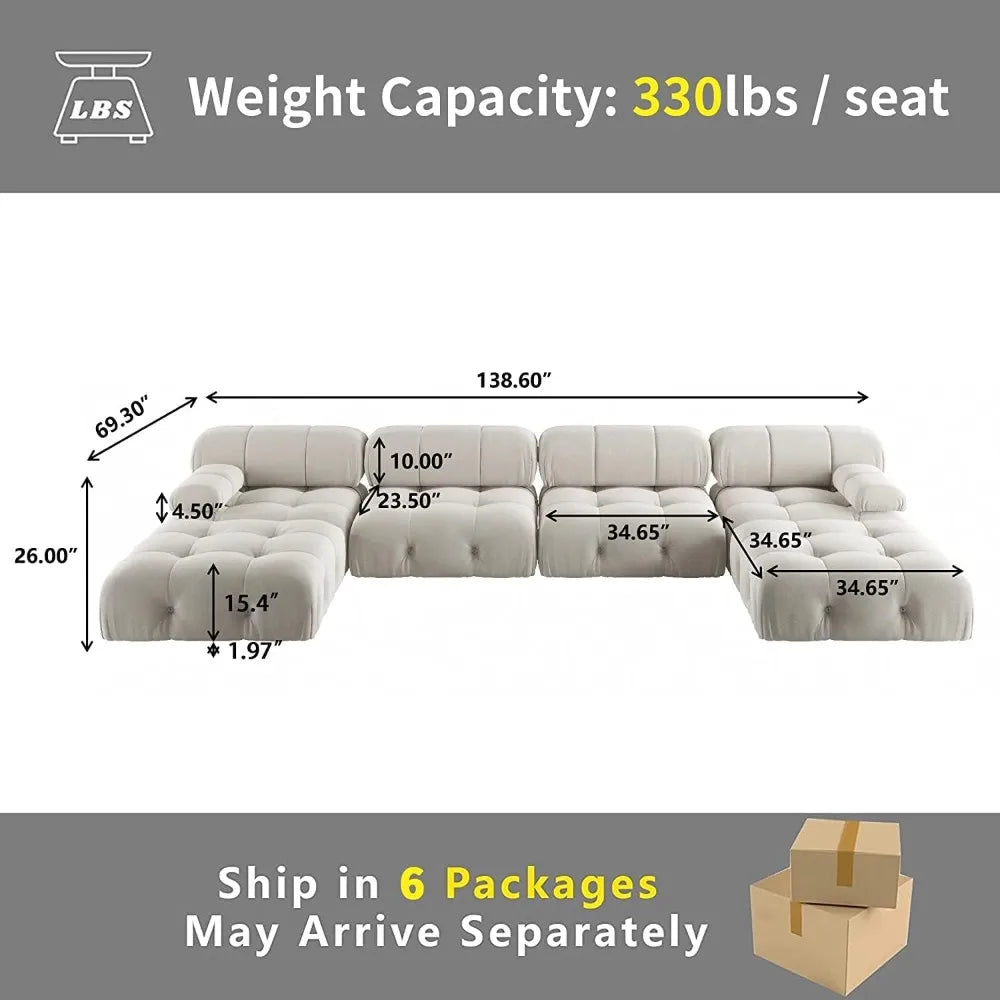 Modular Sectional Couch, U-Shaped Minimalist Velvet