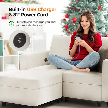 U-Shaped Storage Modular Sectional Sofa Sleeper In Usb Built-In Charger