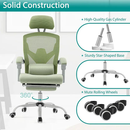 High-Back Mesh Rolling Swivel Reclining Chair with Wheels