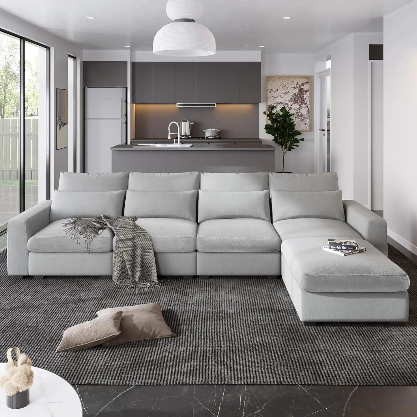 Modular Ottoman Deep Seat Upholstered Cloud Sectional Sofa