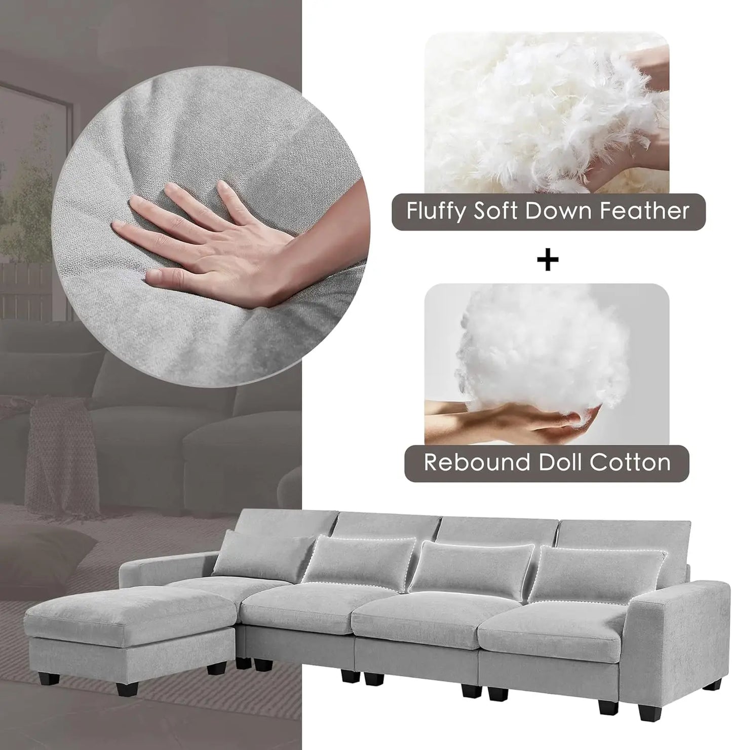 Modular Ottoman Deep Seat Upholstered Cloud Sectional Sofa