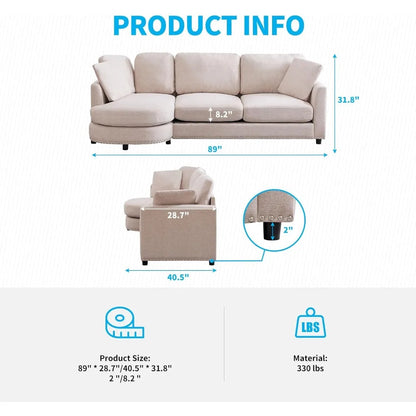 3-Seat Cloud  Minimalist Sofa, Linen Fabric