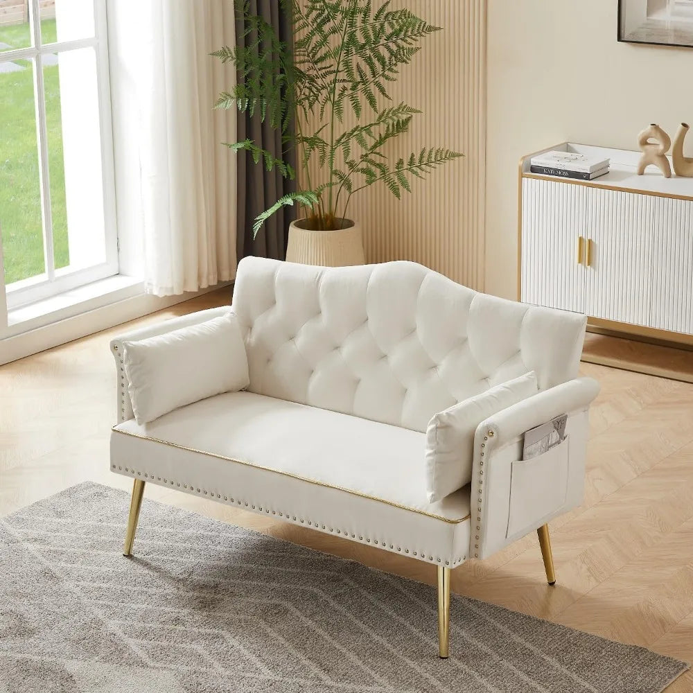 Small Velvet Loveseat Sofa with Gold Metal Legs