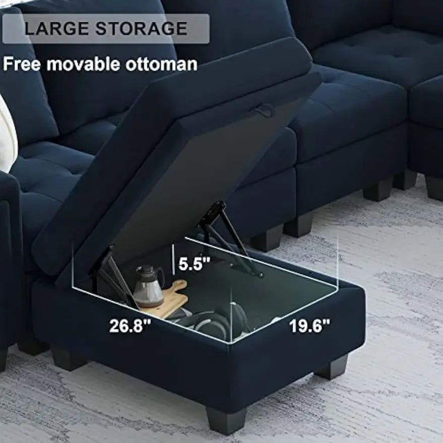 Velvet Modular Sectional Sofa with Storage Ottoman 6 Seater