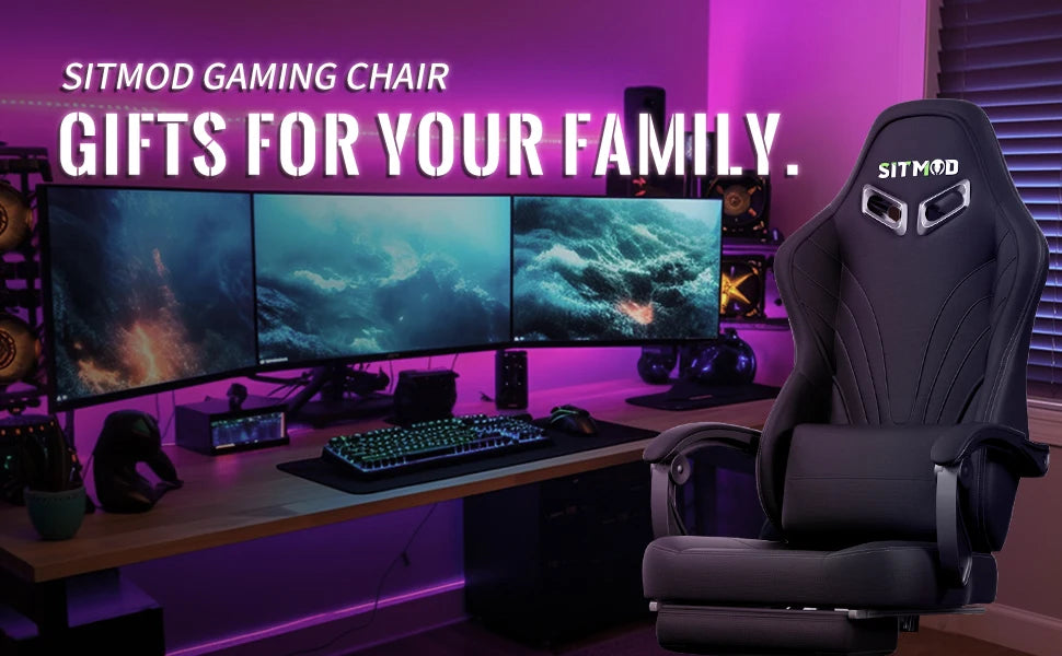 Gaming Chair, Computer Chair with Footrest and Lumbar Support