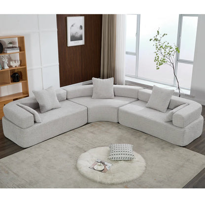 Modern 3 Piece Semicircular Modular Sofa, Boucle