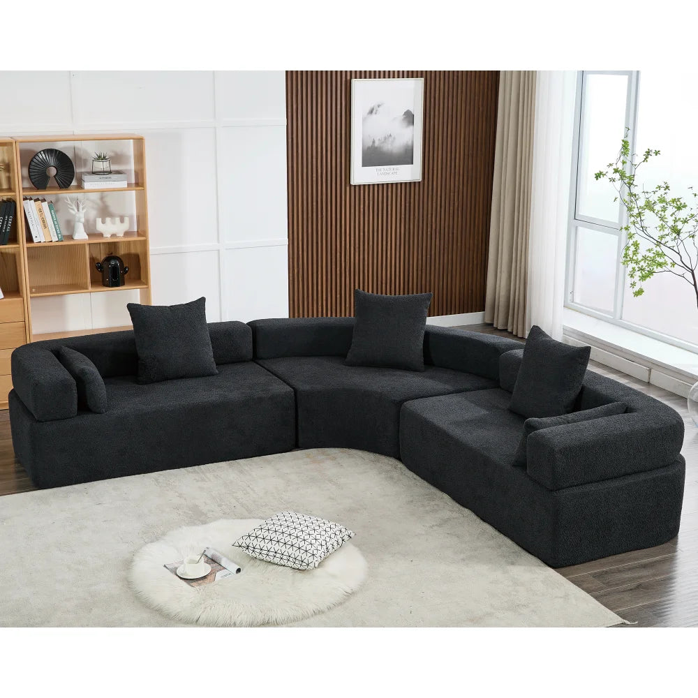 Modern 3 Piece Semicircular Modular Sofa, Boucle