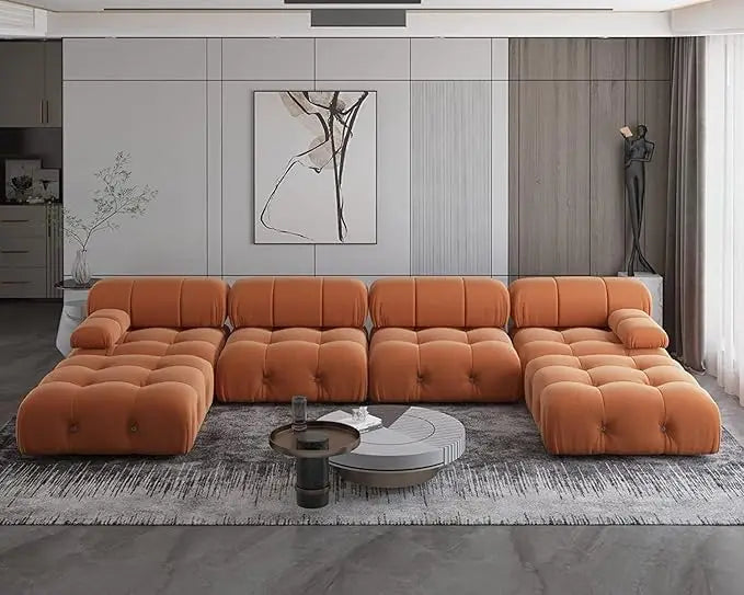 Modular Sectional Couch, U-Shaped Minimalist Velvet