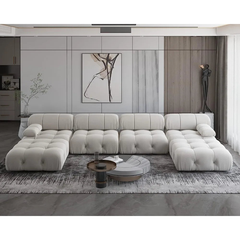 Modular Sectional Couch, U-Shaped Minimalist Velvet