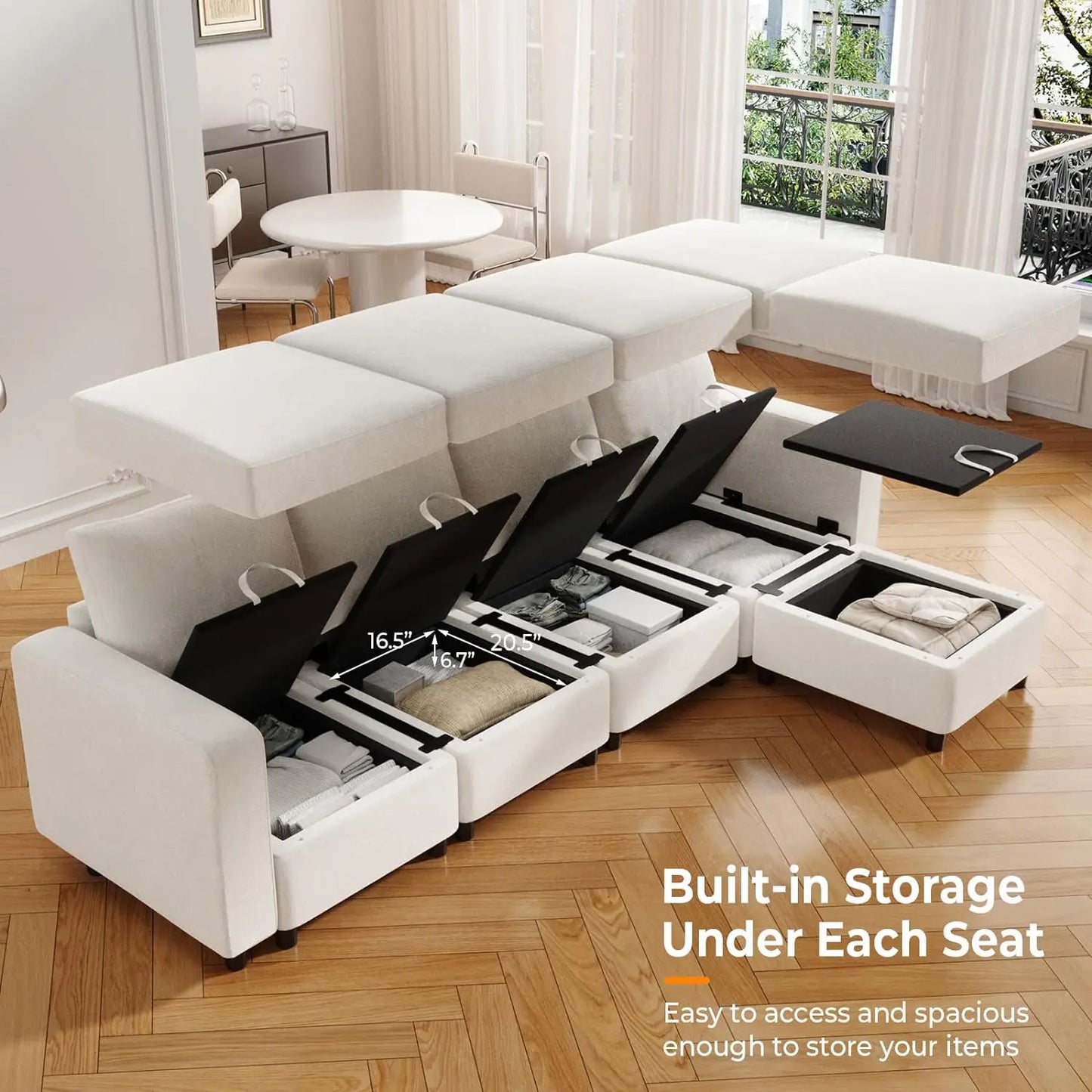 U-Shaped Storage Modular Sectional Sofa Sleeper In Usb Built-In Charger