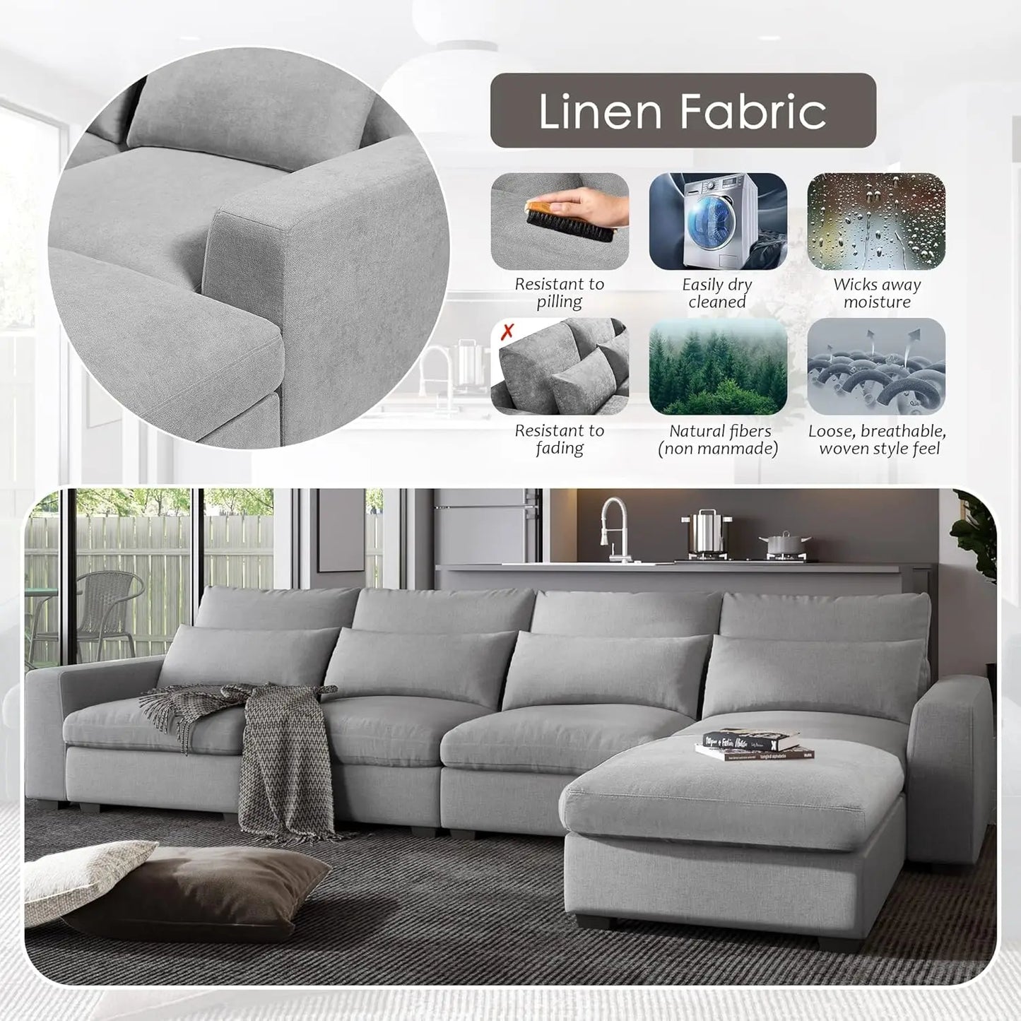 Modular Ottoman Deep Seat Upholstered Cloud Sectional Sofa