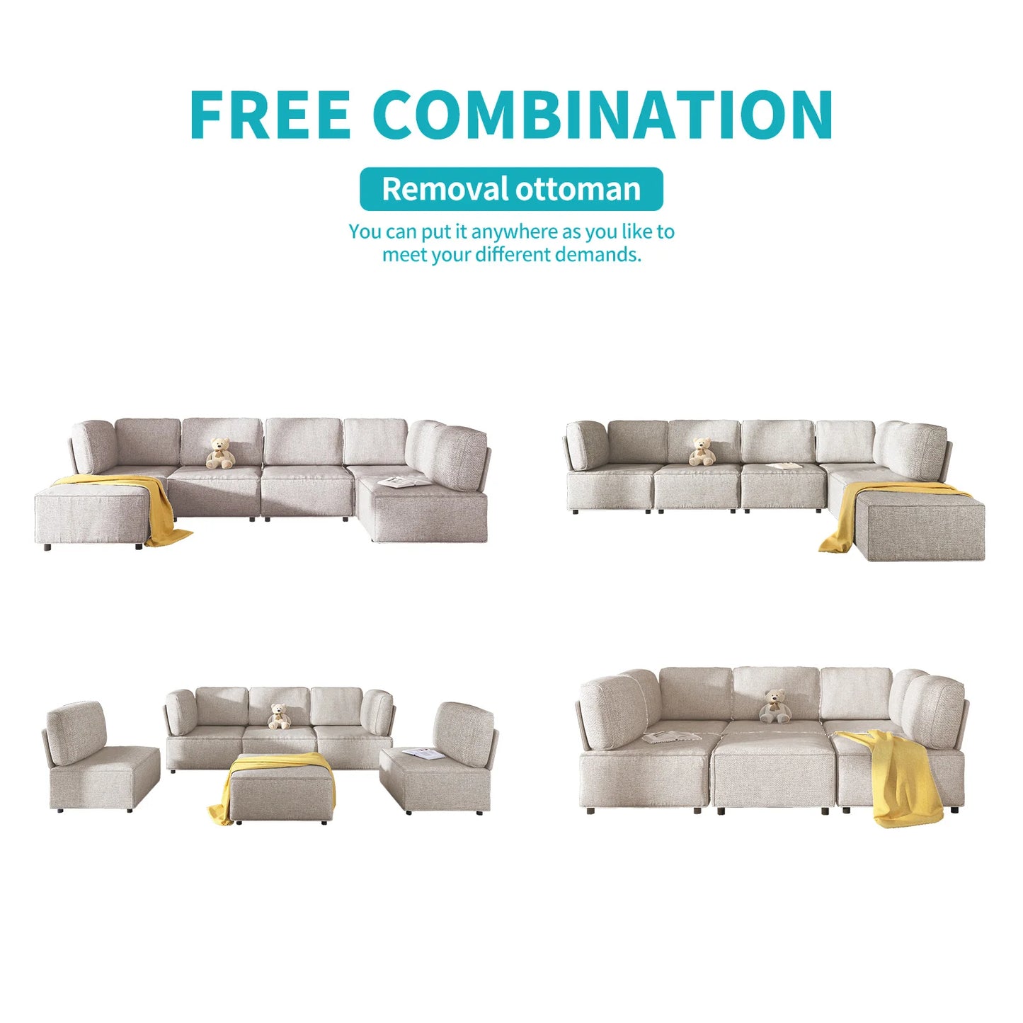 6-seat Modular Sectional Sofa with Reversible Ottoman