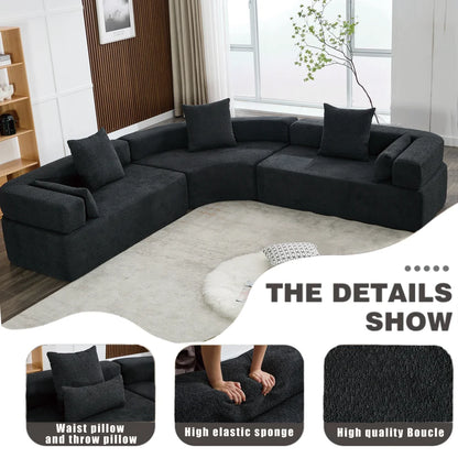 Modern 3 Piece Semicircular Modular Sofa, Boucle