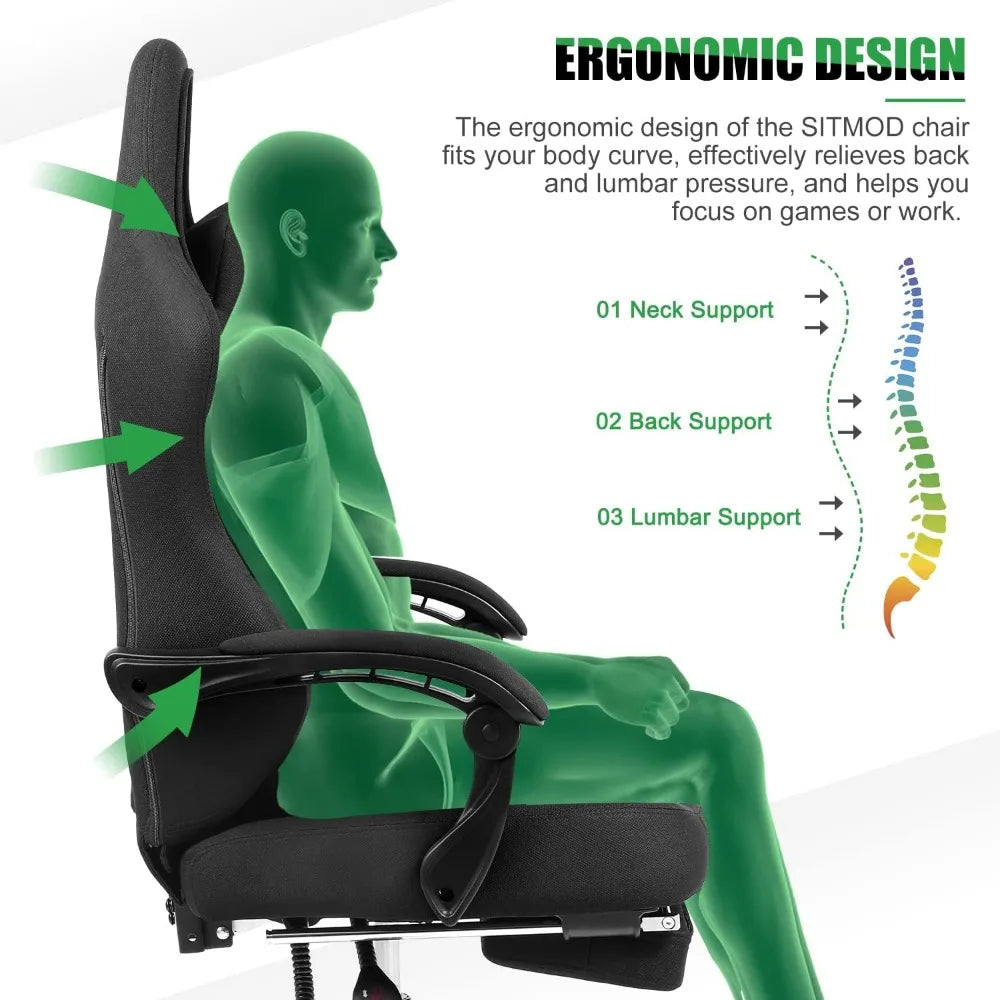 Gaming Chair, Computer Chair with Footrest and Lumbar Support