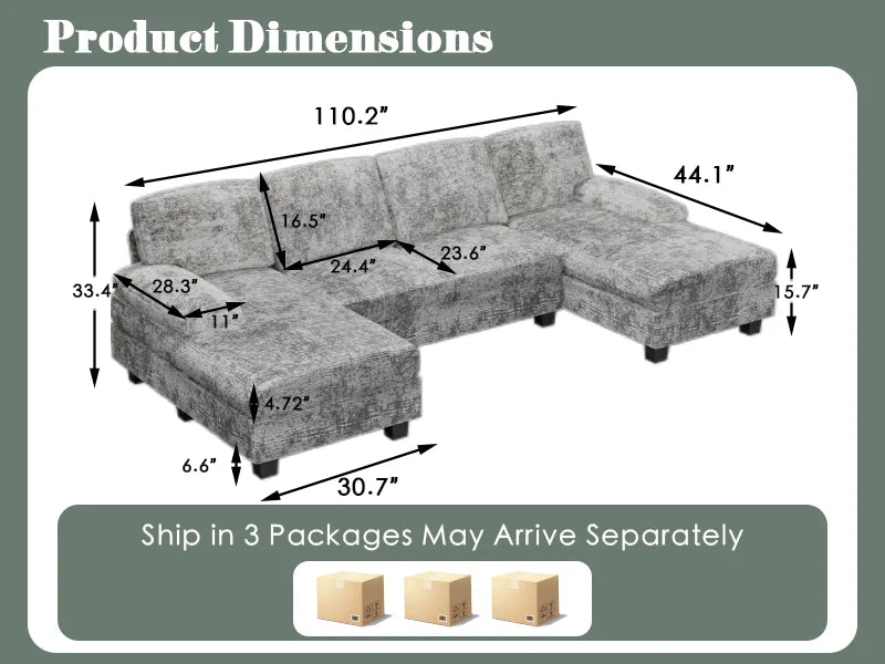 Convertible Sectional Sofa Couch, 4 Seat Sofa Set for Living Room