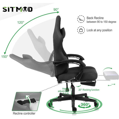 Gaming Chair, Computer Chair with Footrest and Lumbar Support